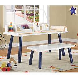 Stages Kids Art Table and Bench Set in White and Blue Finish 