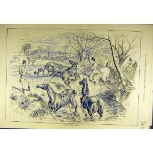  1883 Filling Brook Horses Hunters Ditch Hunting Print 