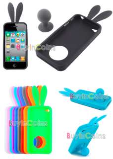 Rabbit Silicone Skin Case Stand Holder for iPhone 4 4G  
