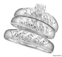 Diamond 3 Ring Wedding Band Set Bride Groom 925 bridal  