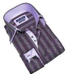Max Lauren by BRIO UOMO Mens Purple Print Stripe Dress Shirt 
