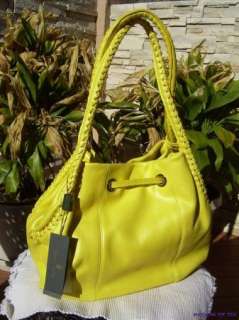 NWT ITALY PAOLO MASI XLG GLAZED CANARY YELLOW DRAWSTRING SHOULDER BAG 