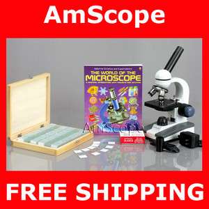   1000X Cordless Student Microscope + Book, 100 Prepared & Blank Slides