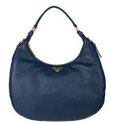 Prada Navy Blue Leather Hobo Handbag  
