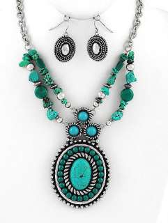 CHUNKY WESTERN JEWELRY TURQUOISE NECKLACE & EARRINGS  