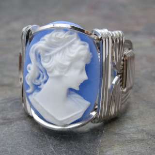   Acrylic Lady Cameo Sterling Silver Wire Wrapped Ring ANY size  