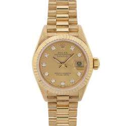   Womens Datejust President 18 Kt Gold Champagne Diamond Dial Watch