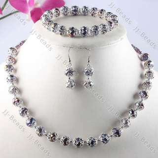 Violet Crystal Round Flower Bead Necklace Bracelet Earring Jewelry 