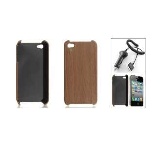  Gino Car Charger with Brown Wood Grain Printed Back Case 