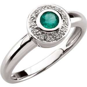  61539 14K White Gold Ring Emerald & Diamond Ring Jewelry