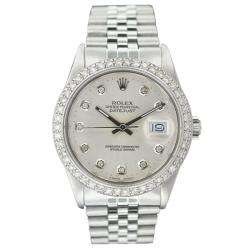   Mens Datejust White Gold Silver Diamond Dial Watch  