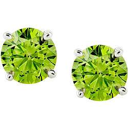 14k White Gold 1ct TCW Green Diamond Stud Earrings (I1)   