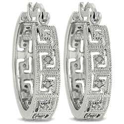 Sterling Silver 1/4ct TDW Diamond Greek Key Hoop Earrings (J K, I3 