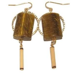   Earrings 14 Bamboo Golden Brown Rectangle Wood Circle 2.6 Jewelry