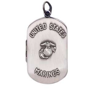    Sterling Silver US Marines 2 Photo Dog Tag Military Locket Jewelry