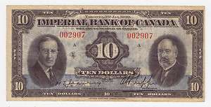   IMPERIAL BANK OF CANADA $ 10 DOLLARS JAFFRAY PHIPPS LOW SERIAL NUMBER