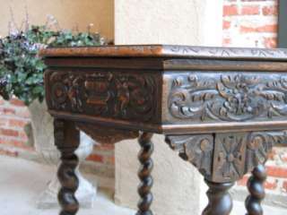 Antique French Renaissance Carved Oak Barley Twist Hall Sofa Table 