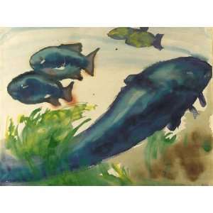 Hand Made Oil Reproduction   Emil Nolde   32 x 24 inches   Blue Fish 