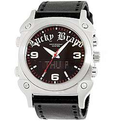 Lucky Brand Mens Black Leather Strap Digital Watch  