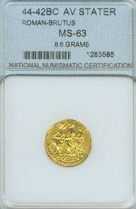 Brutus  44 42 BC Ancient Roman Gold Stater  AU AV coin  