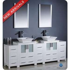Fresca Torino 84 Inch White Modern Double Sink Bathroom Vanity with 3 