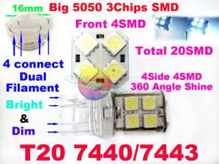 2pcs 7443 Bright Red 20 SMD LED T20 7440 W21 Signal Tail Brake 