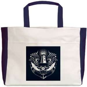  Beach Tote Navy Lighthouse Crest Anchor 