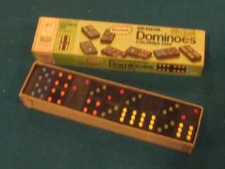 Vintage 1970 Wooden Dragon Colored Dot Wooden Dominoes  