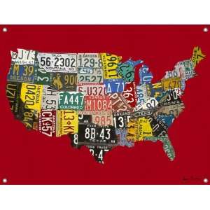  childrens wall mural   usa license plate map red