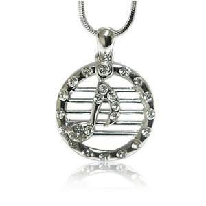  Crystal Music Note Round Pendant Necklace Fashion Jewelry 