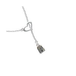  Small Beehive with 4 Bees Heart Lariat Charm Necklace 