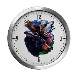    Modern Wall Clock Bear Bald Eagle and Wolf 