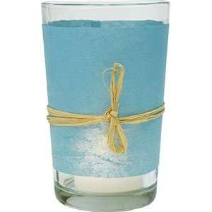    Turquoise Blue Raffia Belted Rice Paper Votive