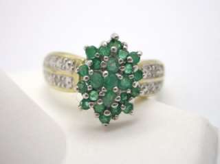 10k YG Emerald Cluster Ring & Diamonds Ladies 7 1/2  