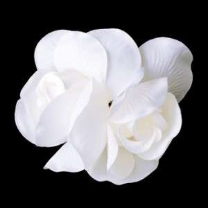 Double Tulip Rose Flower Hair Clip White or Ivory  