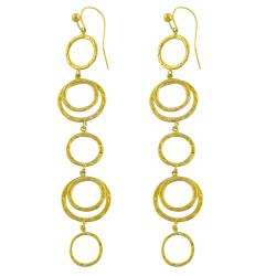 14k Yellow Gold Hammered Circle Dangle Earrings  