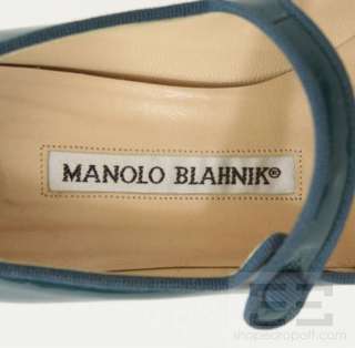   Blahnik Teal Patent Leather Peep Toe Mary Jane Heels Size 36  