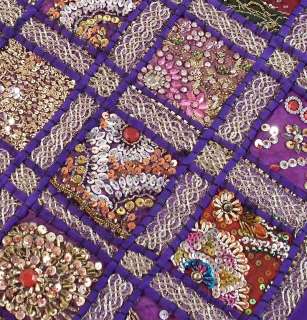 Purple Embroidered Kundan Indian Sari Cushion Covers  