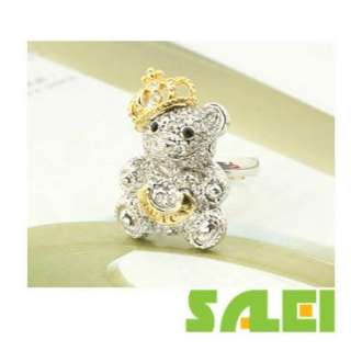 Korea Style Lovely Silver Gold Crown Bear Ring Gift Accessory  