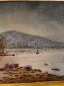 Antique Lake Landscape Miniature Oil painting 19thC  