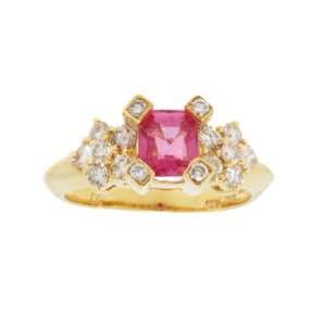    Hot Pink Sapphire & Ideal Russian Cut Diamonds in 18k Ring Jewelry