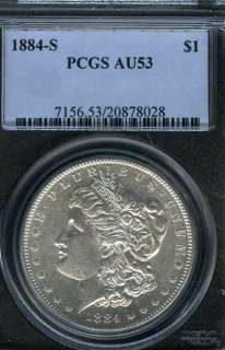 1884 S PCGS AU 53 MORGAN SILVER DOLLAR S$1 FA131  