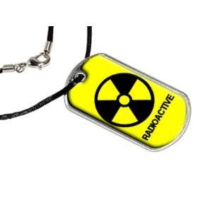 Radioactive Symbol   Military Dog Tag Black Satin Cord Necklace
