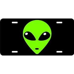  Green Alien Head Auto License Plate Black 