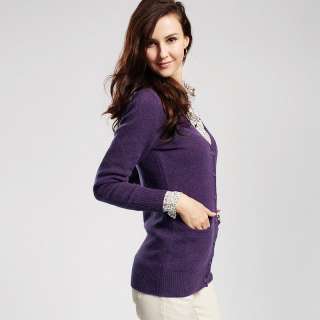 Vancl Long Line Premium Wool Cardigan (Womens) Purple#81917  