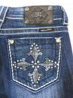 MISS ME Crystal Fleur de Cross Dark Blue Bootcut Jeans  
