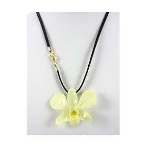    REAL FLOWER White Orchid Pendant Necklace Cord 18in Jewelry