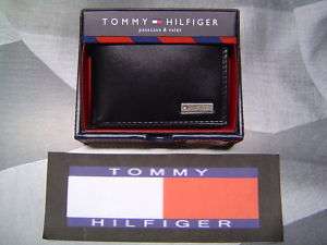 TOMMY HILFIGER METAL LOGO LEATHER BIFOLD WALLET BLACK  
