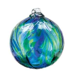   Art Glass Green Blue Oceana Feather Witch Ball   6