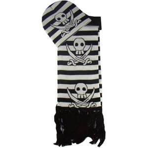 Black and White Stripes Skull Crossbone Pirate Beanie & Scarf Set 